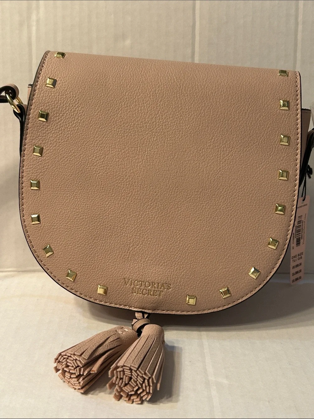 Victoria's Secret Pink Saddle Crossbody with Gold Studs and Tassels